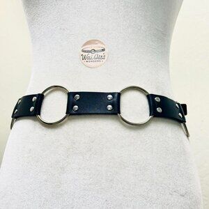 Y2k 2000s style Black leather belt with silver hardware